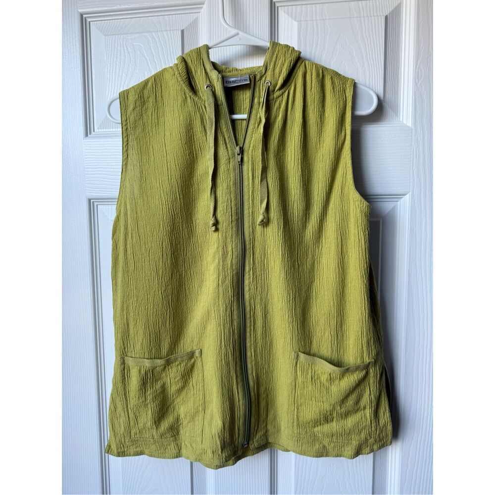 Chico's Zip Vest Small Size 0 Women's Green Hooded Coverup Lightweight